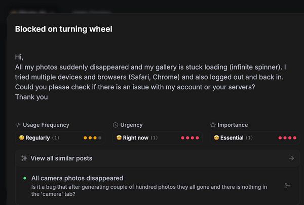 User interface screenshot from a photo AI app showing the user profile, model training status, and navigation options.