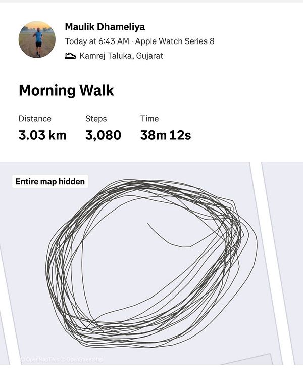 A fitness tracking screenshot displaying details of a morning walk.