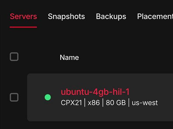 The image displays a server management interface for a Hetzner VPS.