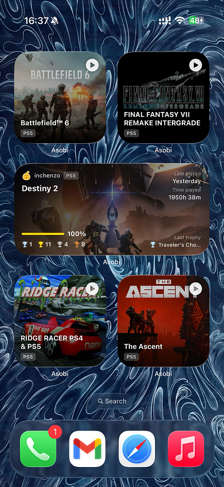 Mobile interface showing the update announcement for PS Cloud app version 1.1.2 with new feature details.