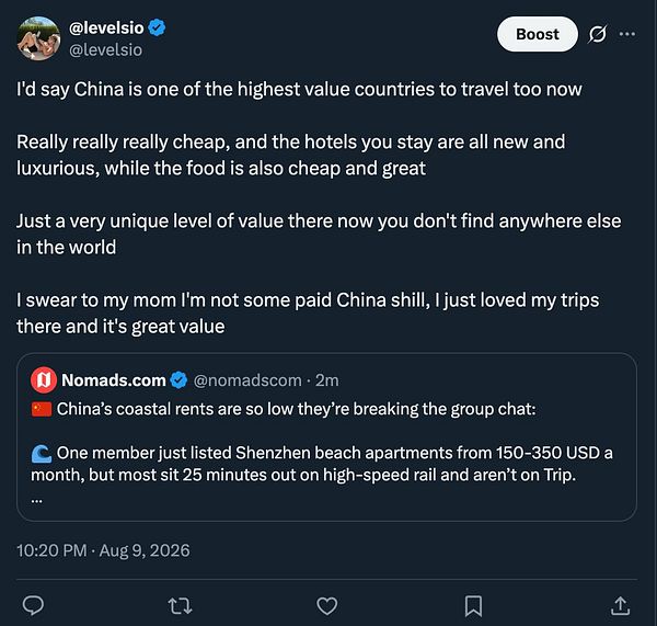 A tweet featuring a quote tweet from levelsio, discussing a new automated #nomads chatbot on X's platform.