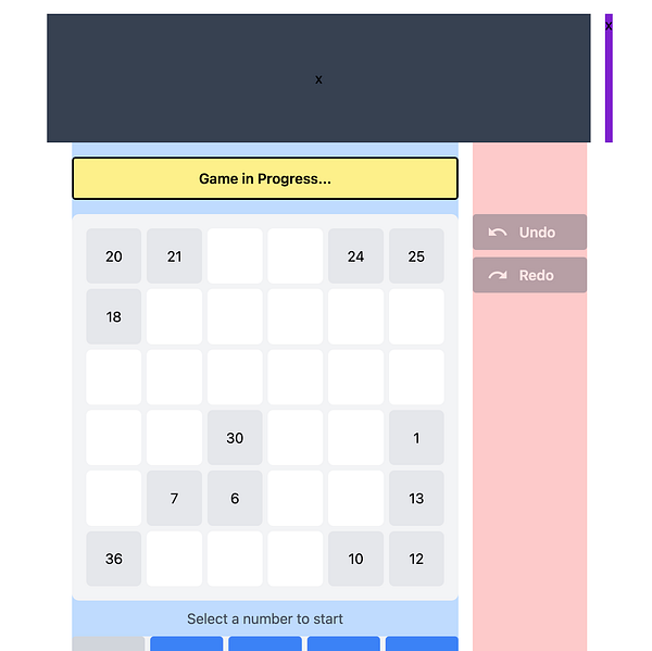 The image displays a game interface with a grid and control buttons.