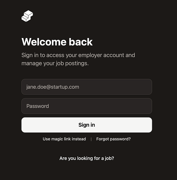 The image displays a login interface for an employer account on a job posting platform.