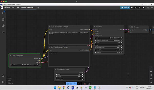 The image displays a workflow interface for ComfyUI, showcasing various nodes and parameters for generating images using a GPU.