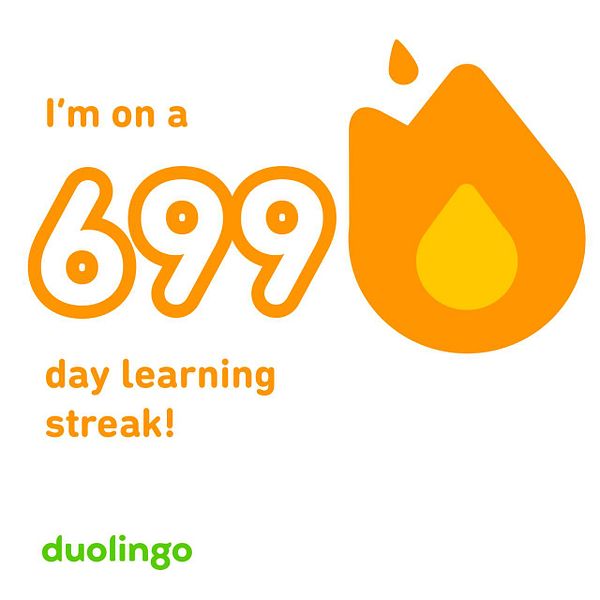 The image displays a milestone achievement from the Duolingo language learning app.