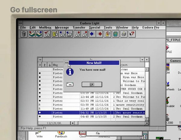 The image displays an email client interface showing a new mail notification in Eudora Light.