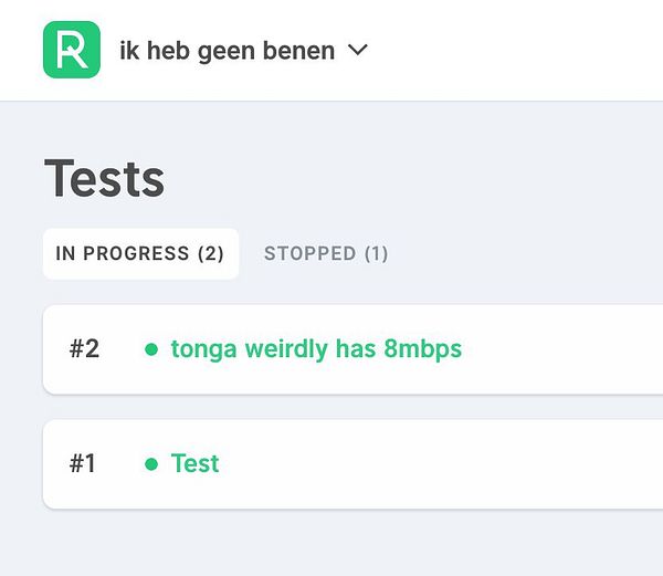 The image shows a dashboard listing tests with their current statuses.
