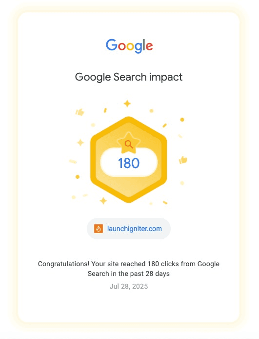 The image displays a congratulatory message from Google regarding website performance.