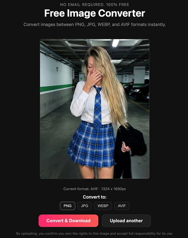 Screenshot of an image conversion web application interface with input, output, and conversion options.