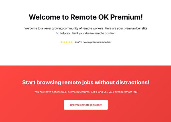 The image displays a welcome page for Remote OK Premium members.