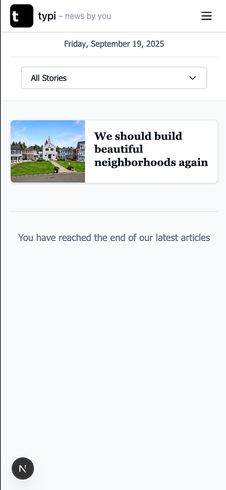 The image displays a mobile interface for a news application with a dropdown menu and an article preview.