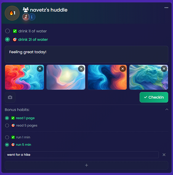 The image displays a task management interface for tracking daily habits and activities.