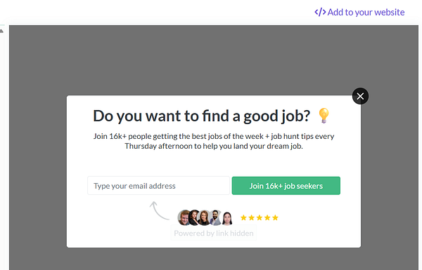 A popup inviting users to join a job-seeking community.