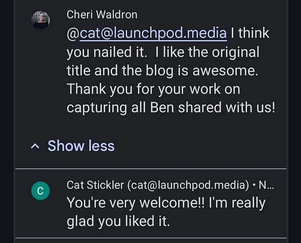 A conversation between two individuals praising a completed project.