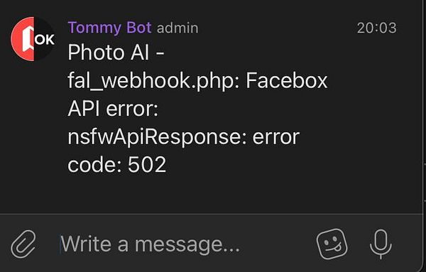 A screenshot of a messaging interface displaying an error message related to the Facebox API.