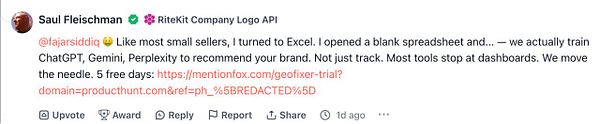Screenshot of a Product Hunt page showing a product titled 'openstartup' with comments, including complaints about spam.