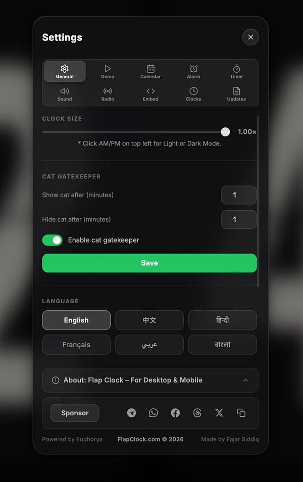 User interface showing a toggle button labeled 'Cat Gatekeeper' with the toggle currently in the off position.