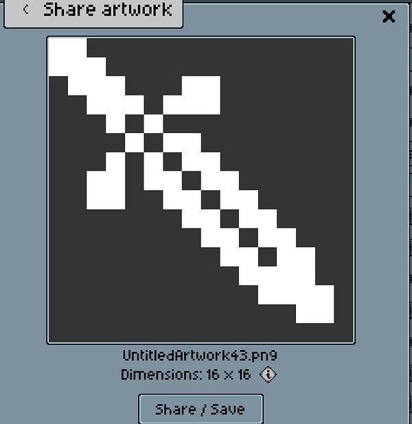 A pixel art representation of a sword displayed in a sharing interface.