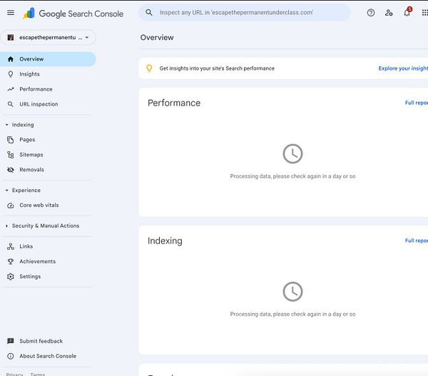 A screenshot of a Google Search Console interface showing the process to add a property with a URL prefix.
