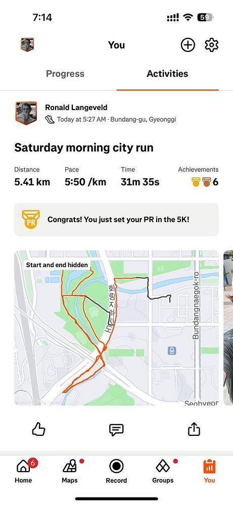 A fitness tracking app interface displaying details of a morning run.