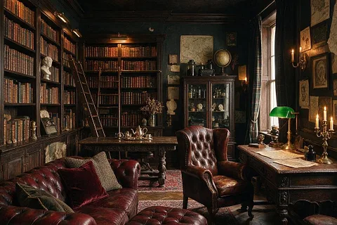 A room in the Dark Academia style
