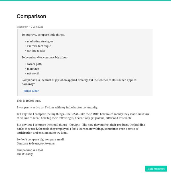 A reflective post discussing the concept of comparison in personal and professional growth.