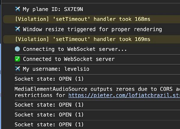 The image displays a console log from a web application showing connection status and error messages.