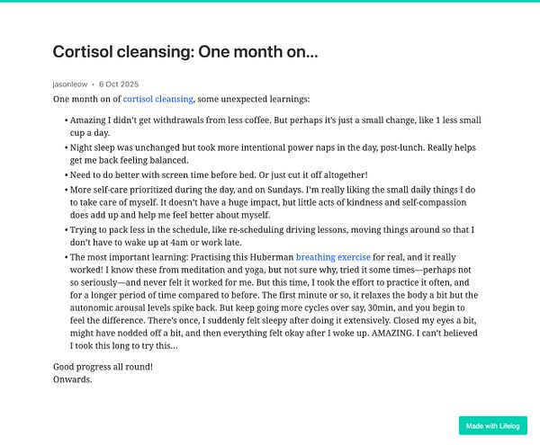 A detailed reflection on a month of cortisol cleansing, highlighting personal insights and learnings.