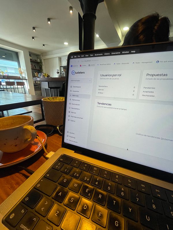Screenshot of a web-based metrics dashboard showing newsletter subscriber and revenue statistics with various charts and metrics.