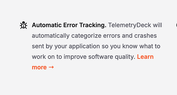 The image features a promotional text for Automatic Error Tracking by TelemetryDeck.