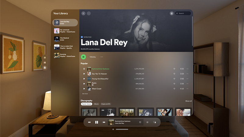 Screenshot of Vision Tunes for Spotify