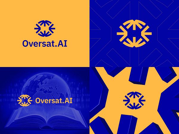 The image features a logo design for Oversat AI, displayed in a visually striking layout.