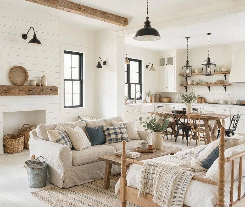 A living room in the Farmhouse style