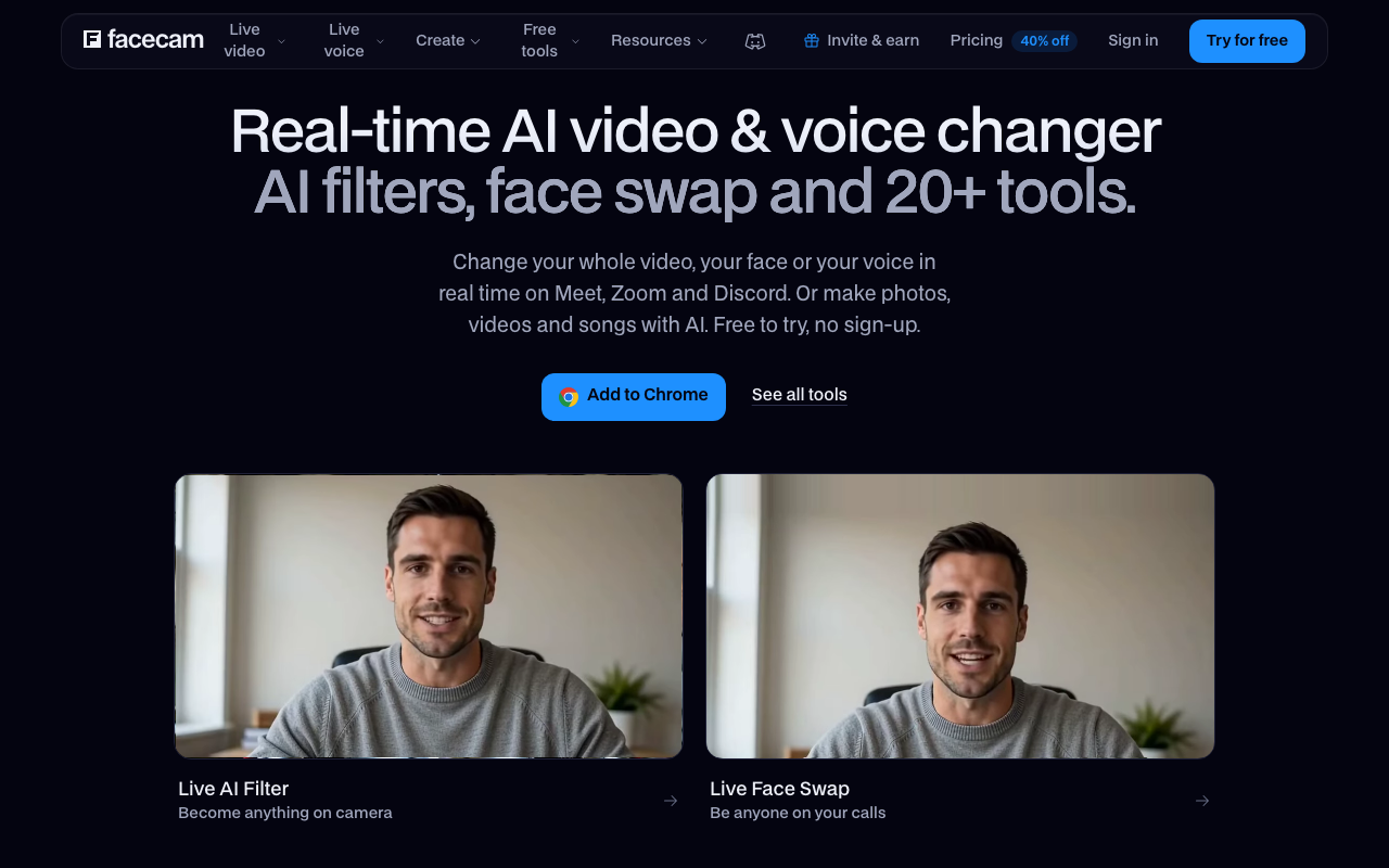 Facecam: Transform your video and voice live on calls and | BetaList