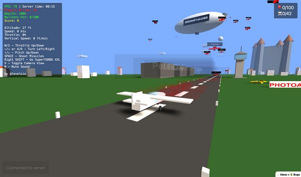 A 3D game interface displaying an aircraft on a runway with various UI elements and instructions.