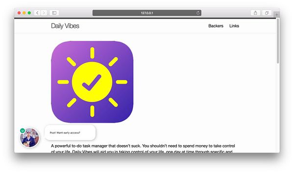 The image displays a webpage for 'Daily Vibes', featuring a colorful logo and a promotional message.