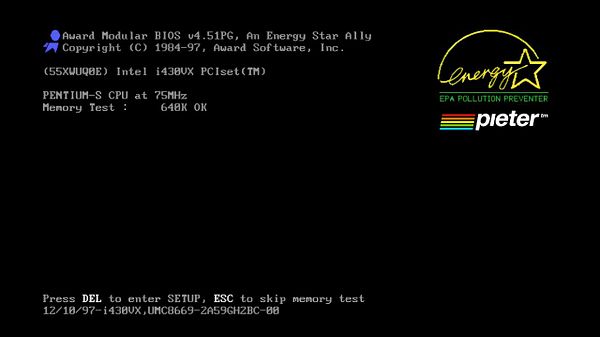 The image displays a BIOS screen with system information and a logo.