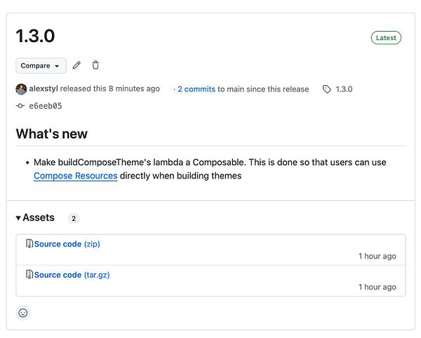 The image displays a GitHub release page for version 1.3.0 of a project.