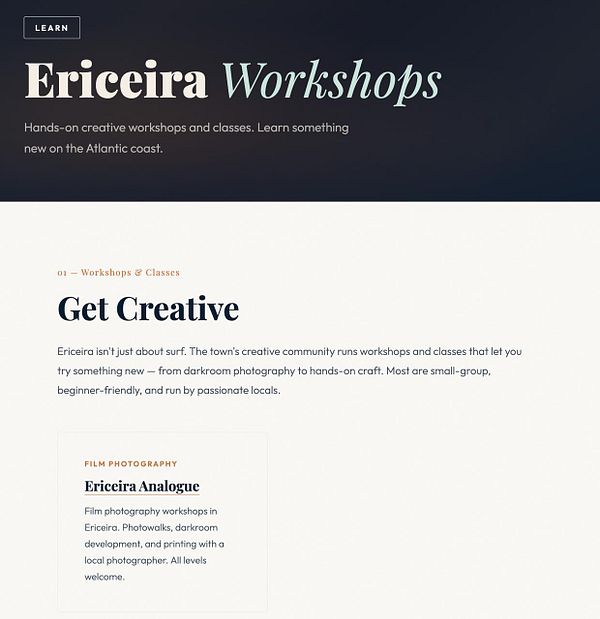 Screenshot of a GitHub repository page showing the file structure of the 'ericeira.com' project including folders for components, data, pages, public, and styles.