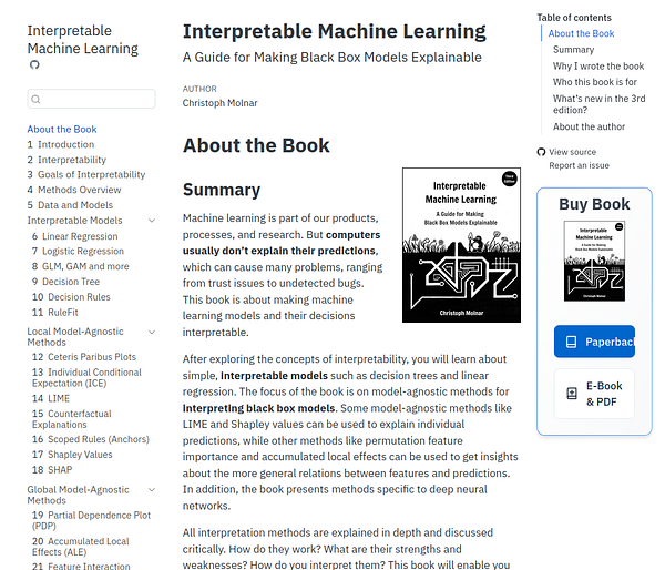 Cover of the book 'Interpretable Machine Learning' by Christoph Molnar featuring a colorful abstract design resembling a partially open eye.
