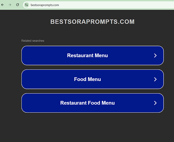 The image displays a webpage for the domain bestsoraprompts.com featuring related search options.