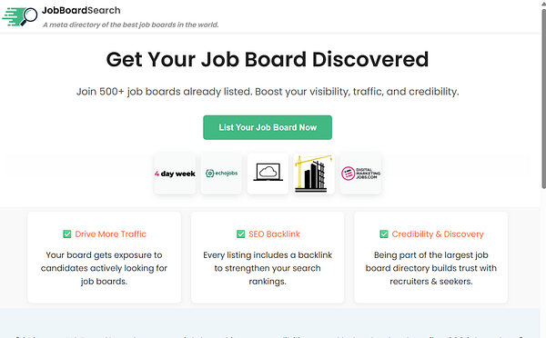 The image displays a promotional landing page for JobBoardSearch, aimed at job board owners.