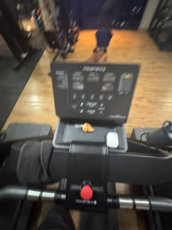 A view from a gym equipment console during a workout session.