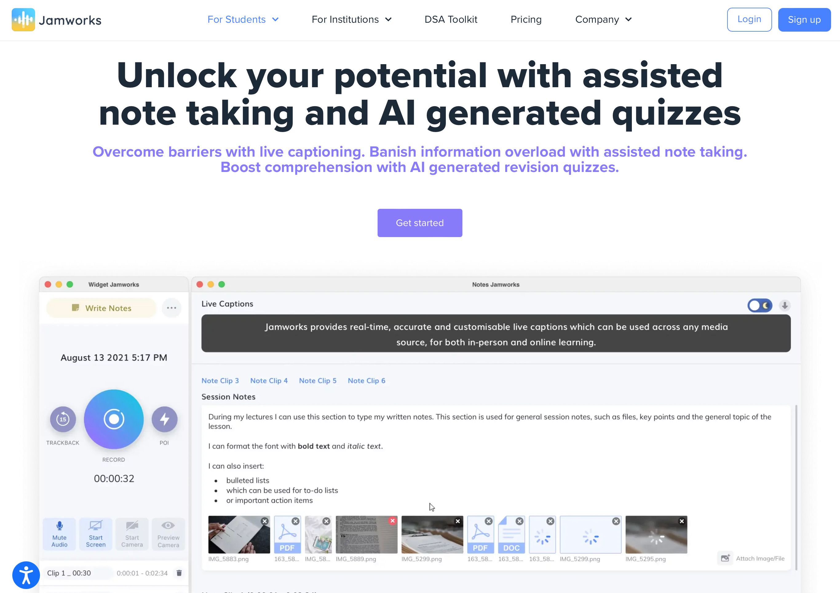 Jamworks: AI Note Taker, Lecture Recorder & Revision Quiz | BetaList