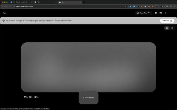 The image displays a screenshot of a web interface for Google DeepMind's Flow tool, indicating a subscription requirement.