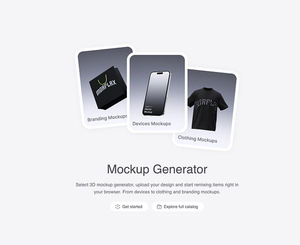 The image displays a mockup generator interface featuring various categories of mockups.