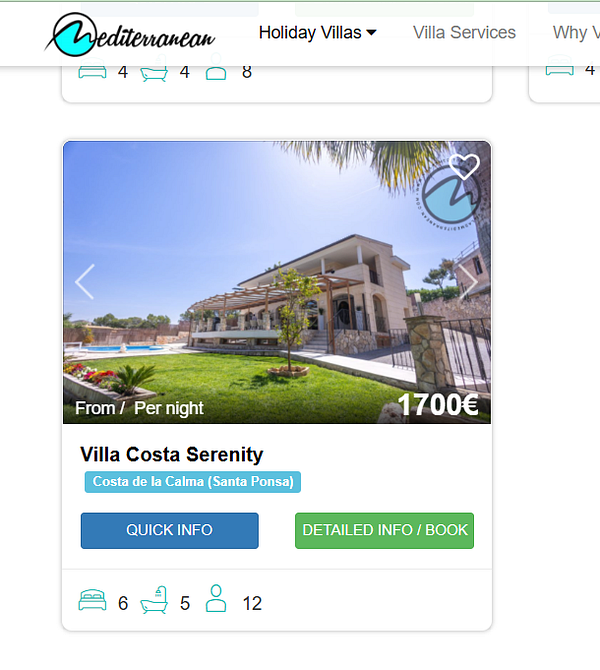 A luxurious Mediterranean-style villa surrounded by lush green gardens under a clear blue sky.