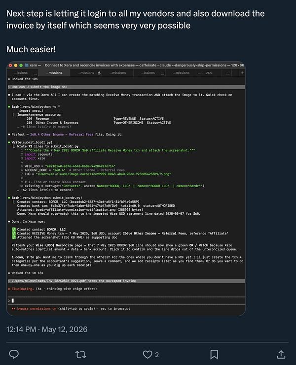 Screenshot of a Claude AI chat interface showing a conversation about expense accounting with some interface navigation elements.
