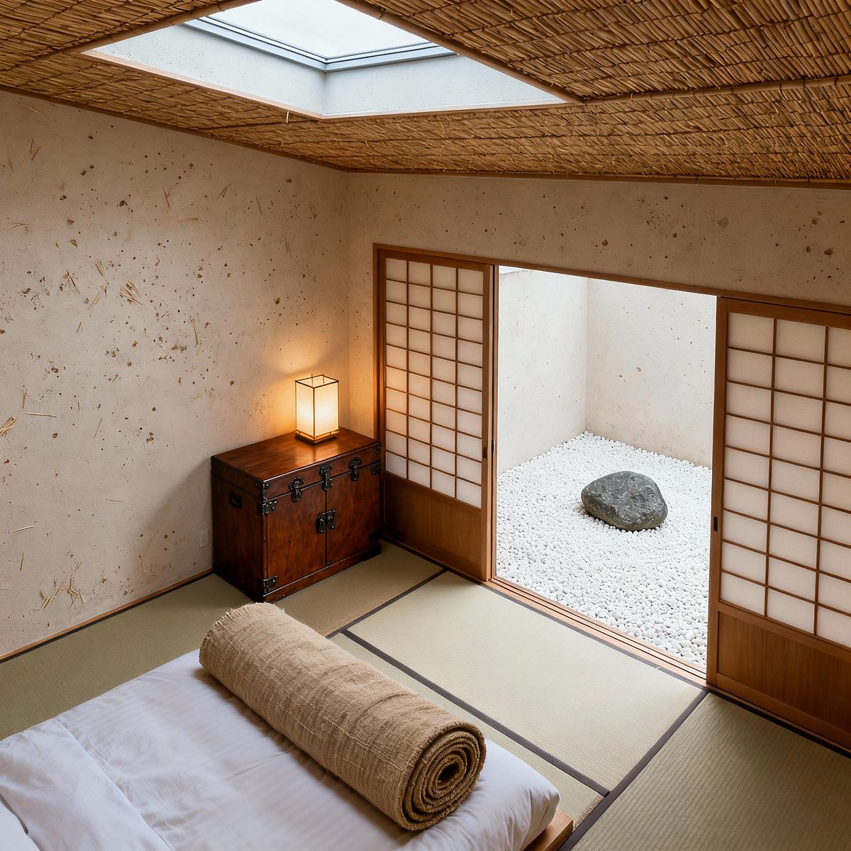 Room AI – Tatami Bedroom with Shoji and Rock Garden - Interior Design