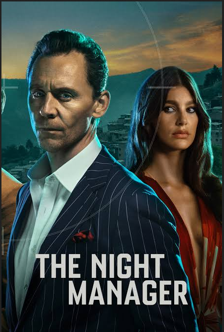 A scene from the TV series 'The Night Manager' featuring two characters in a tense interaction with one character holding a firearm.